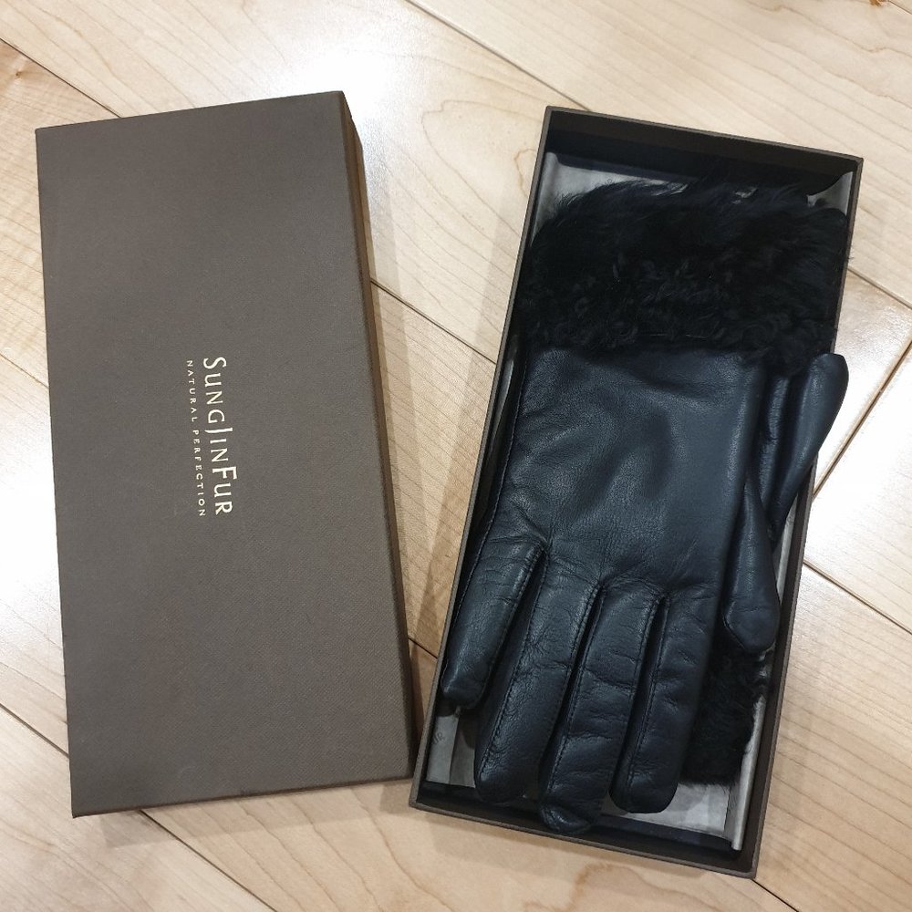 Genuine Leather Fur Gloves with box NWOT